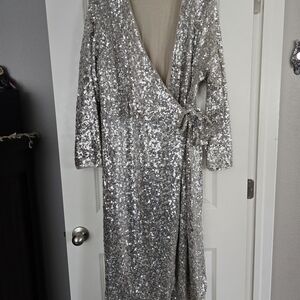 H&M Silver Sequin Wrap Dress